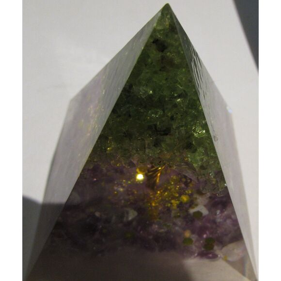 TREE OF LIFE PERIDOT AMETHYST GRAVEL GOLD FOIL GREEN FLUORITE TREE paperweight - Picture 2 of 5